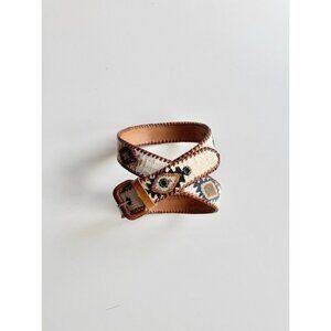 Ivory Multicolor Embroidered Guatemalan Leather Hip Belt, Size 36
